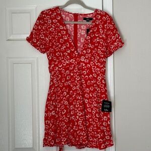Brand New Lulu's Garden Explorer Red Floral Print Mini Dress Size Medium M